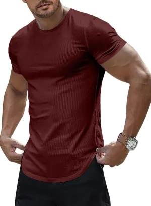 JMIERR Mens Short Sleeve T Shirt Summer Muscle Slim Fitted Crewneck Longline Tees Shirts for Gym Workout