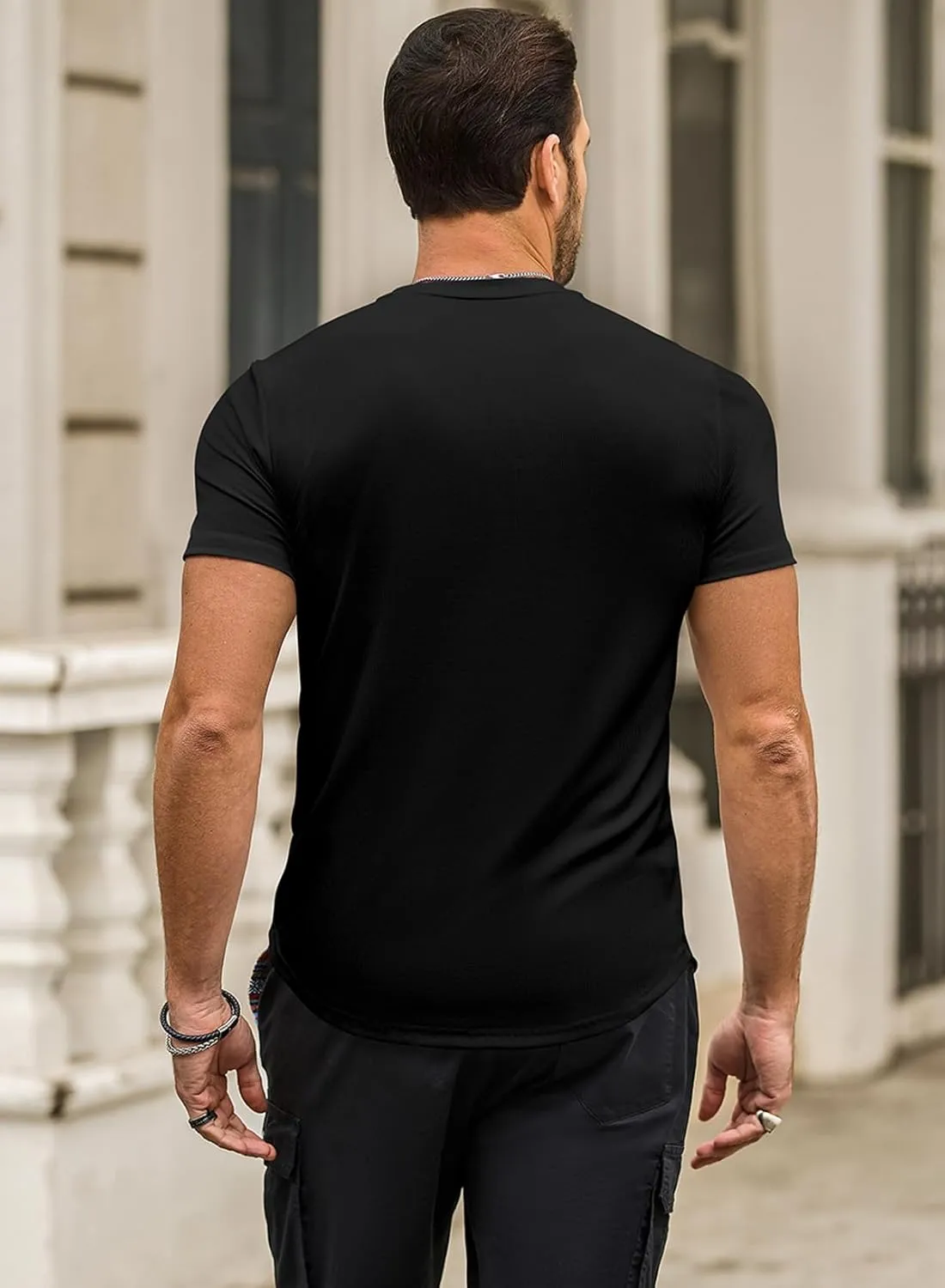 JMIERR Mens Short Sleeve T Shirt Summer Muscle Slim Fitted Crewneck Longline Tees Shirts for Gym Workout