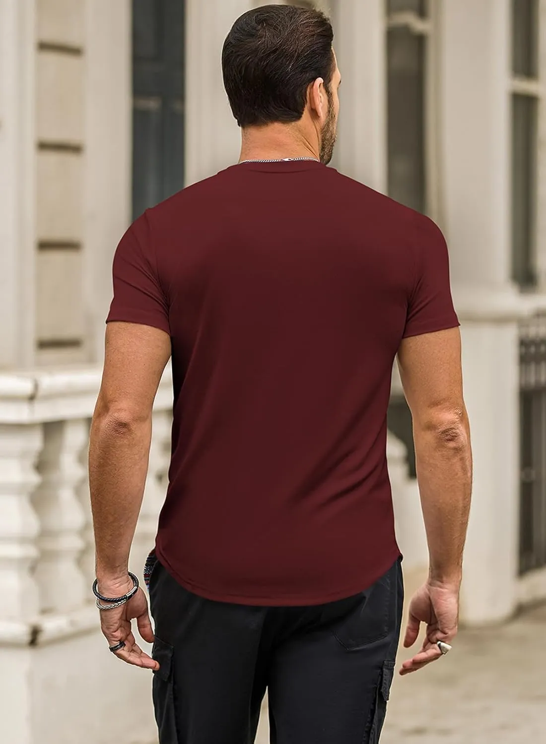 JMIERR Mens Short Sleeve T Shirt Summer Muscle Slim Fitted Crewneck Longline Tees Shirts for Gym Workout