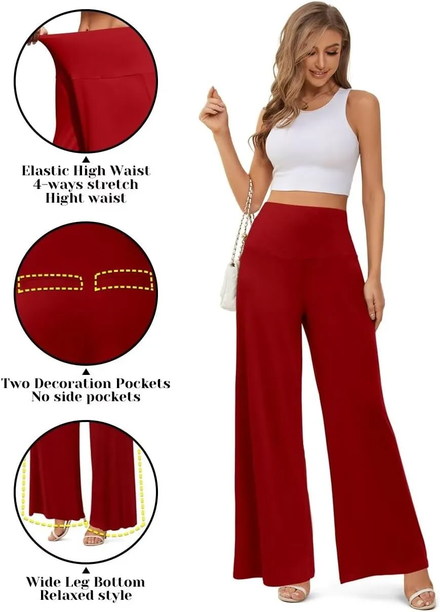 JZC Women's Palazzo Lounge Pants Stretchy Wide Leg Casual Pants Comfy High Waist Flowy Pants S-3XL