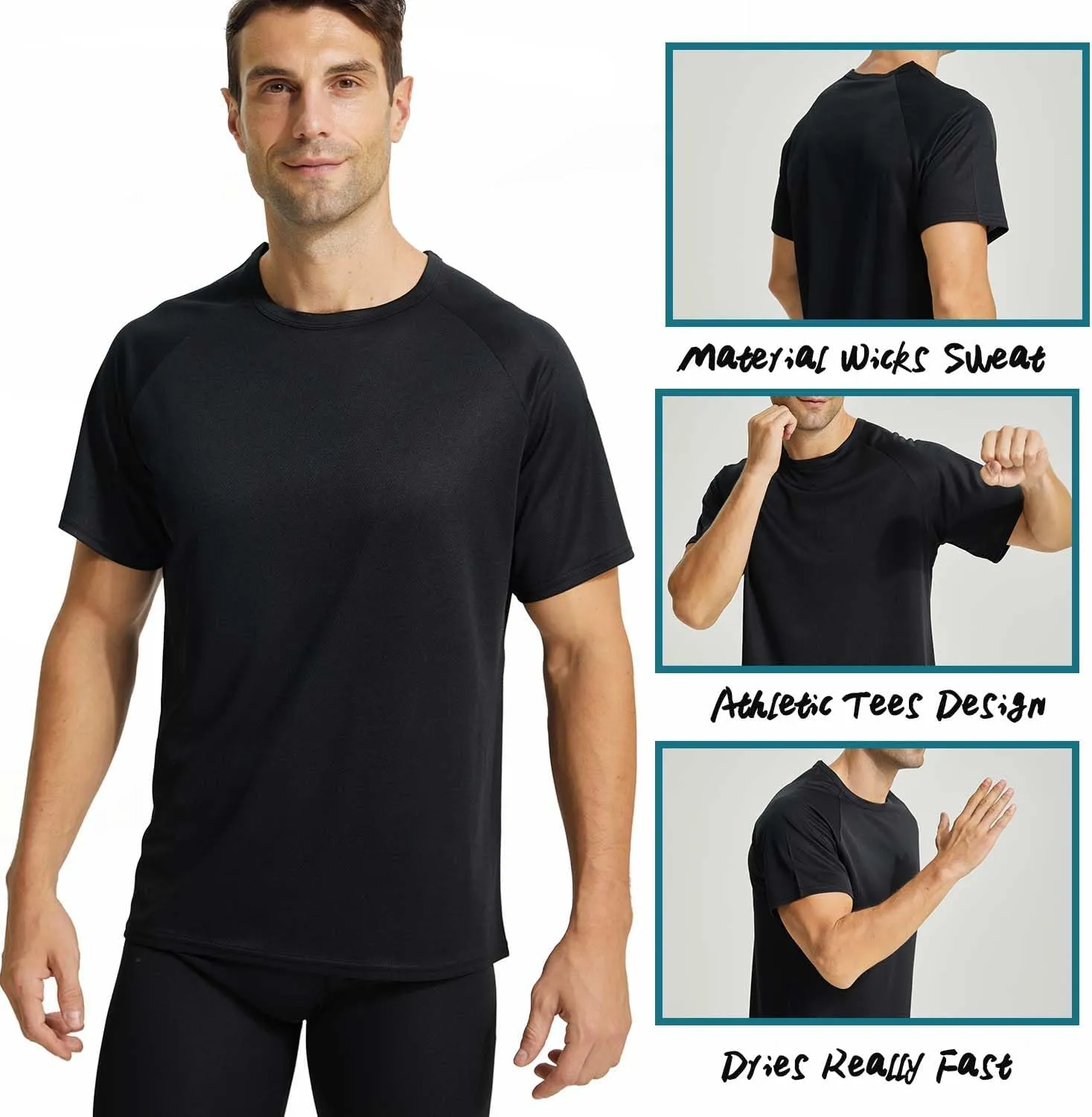 LANBAOSI 3 Pack Workout Running Shirts for Men Moisture Wicking Quick Dry Athletic Active Men's Gym Performance T Shirts