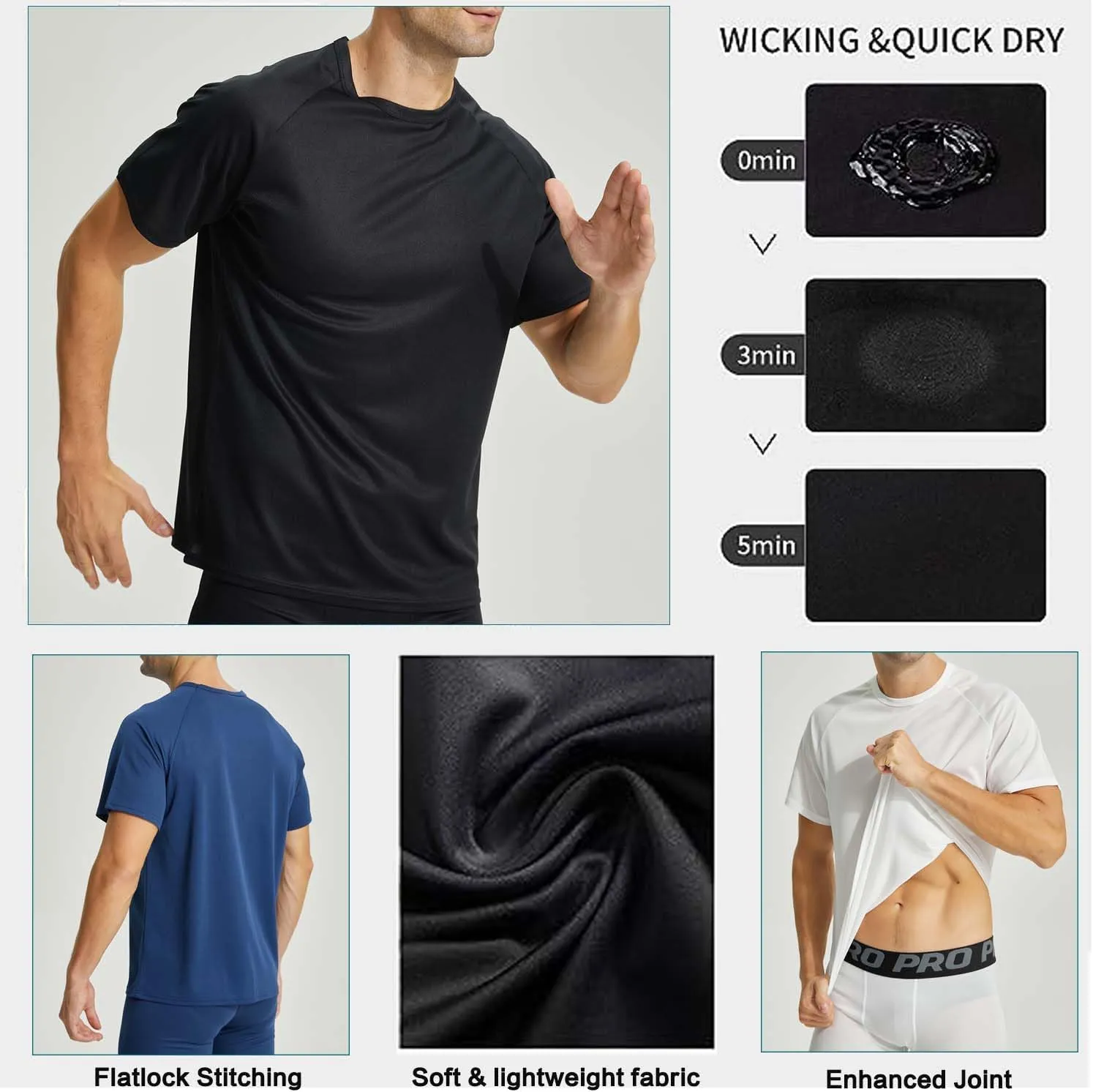 LANBAOSI 3 Pack Workout Running Shirts for Men Moisture Wicking Quick Dry Athletic Active Men's Gym Performance T Shirts