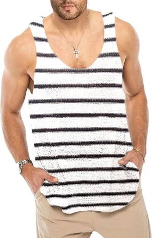 Lanliun See Through Sleeveless Tank Tops for Men Casual Unique Workout Outdoor T Shirts Gym Muscle Shirts