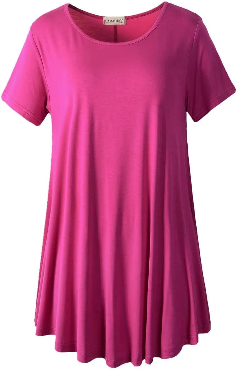 LARACE Plus Size Tops for Women Short Sleeve Shirts Casual Summer Clothes Round Neck Tunics for Leggings