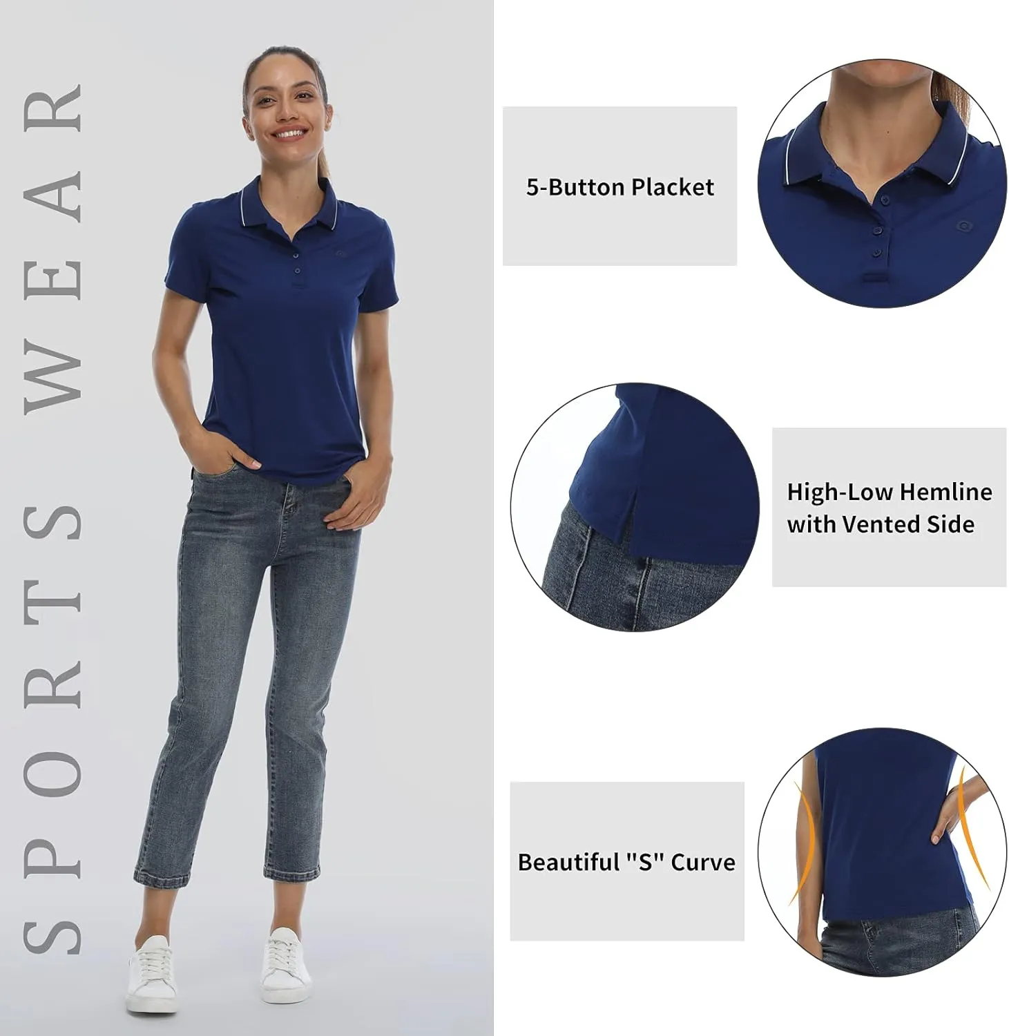 LastFor1 Women's Golf Polo Shirts Short Sleeve Sports Shirts Quick Dry 3-Button Casual Athletic T-Shirt