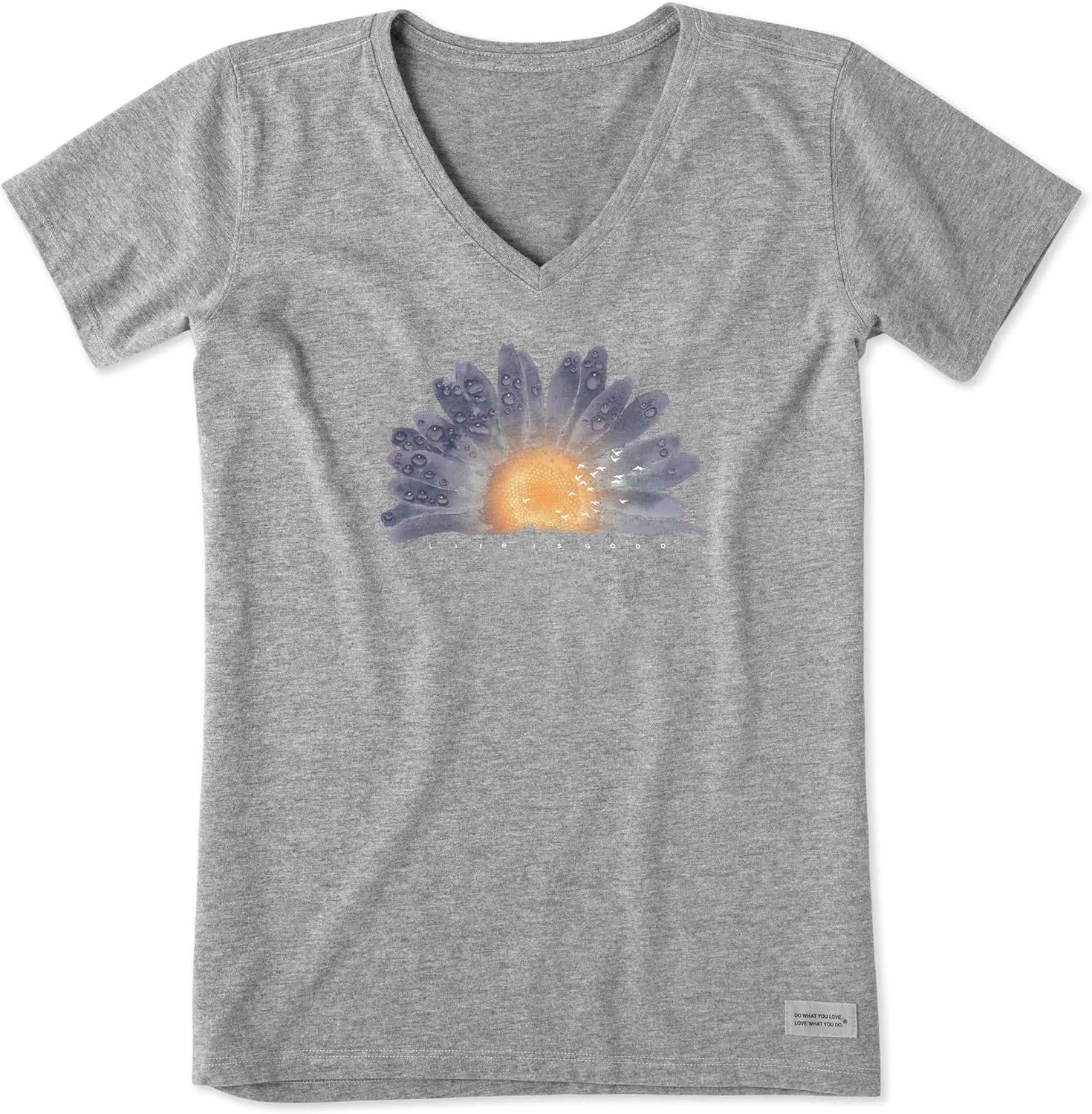Life is Good Women's Crusher Tee, Short Sleeve Cotton Graphic T-Shirts, Watercolor Daisy Birds