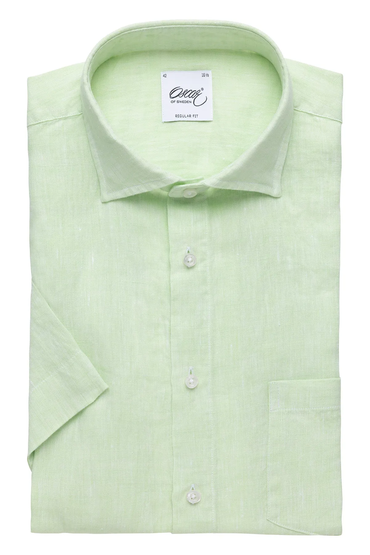 Light green short sleeve regular fit linen shirt
