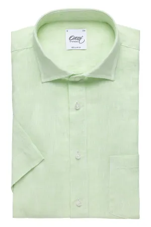 Light green short sleeve regular fit linen shirt