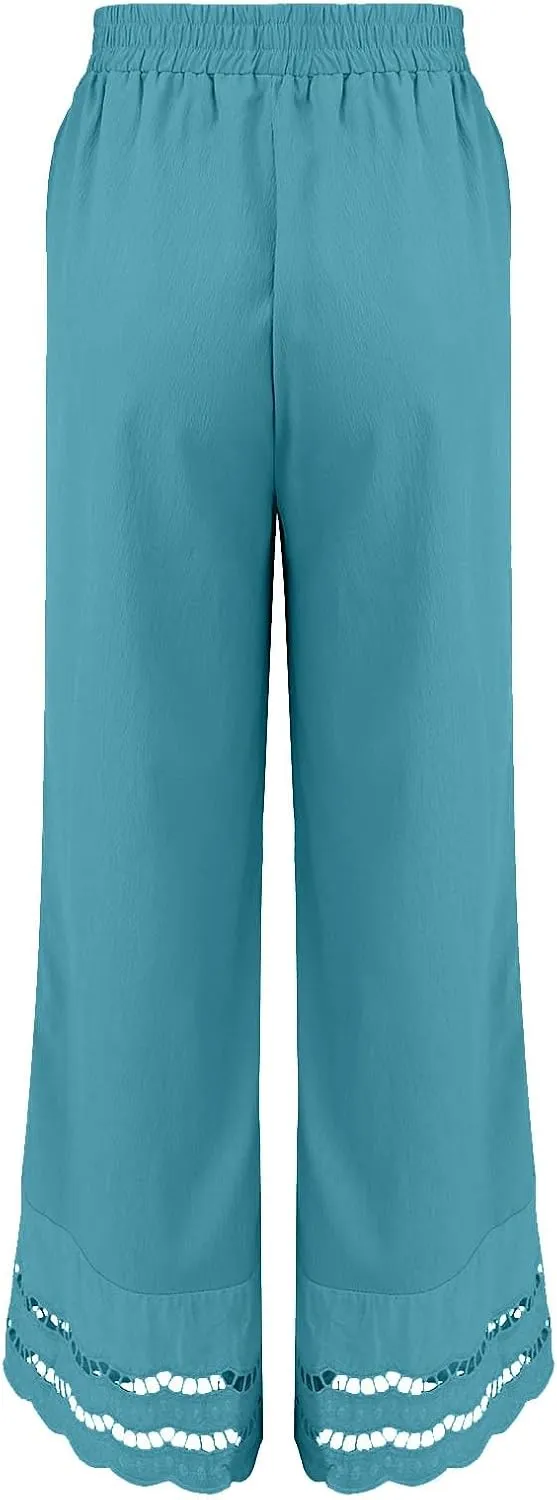 Linen Pants for Women Summer High Waist Elastic Straight Leg Lounge Pant 2025 Loose Lightweight Beach Trousers