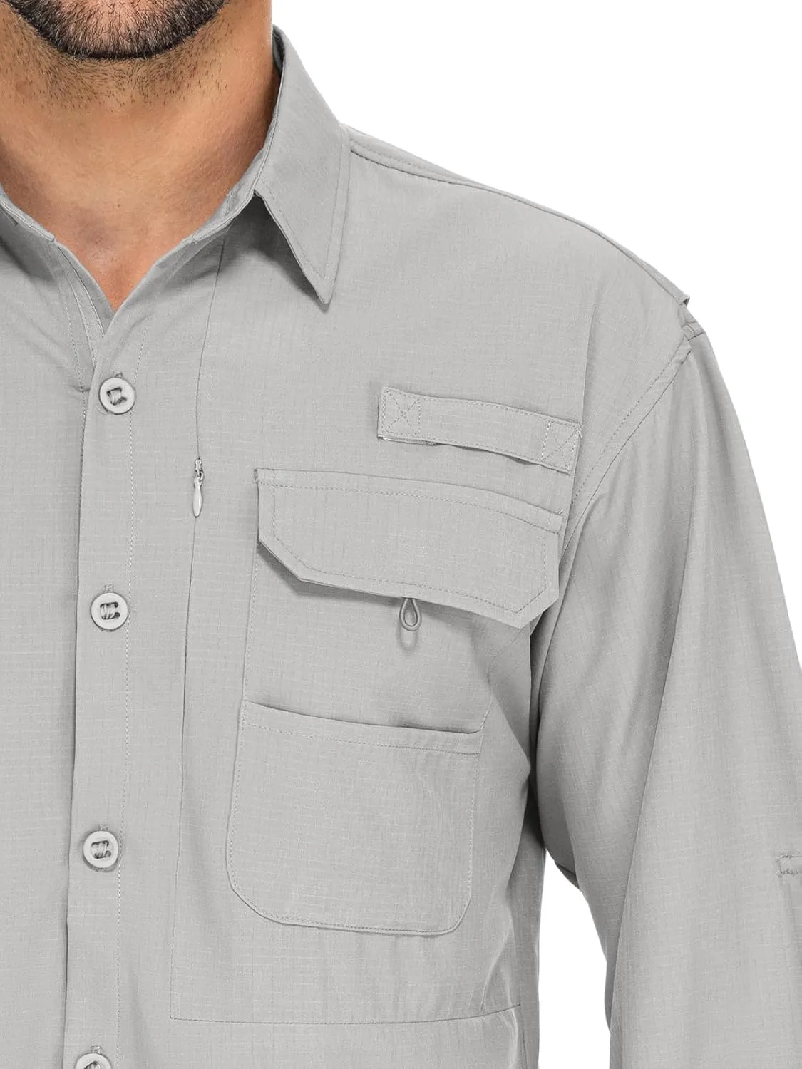 linlon Mens Safari Shirts Long Sleeve UV Protection Hiking Fishing UPF 50  Quick Dry Cooling Camping Travel Shirts