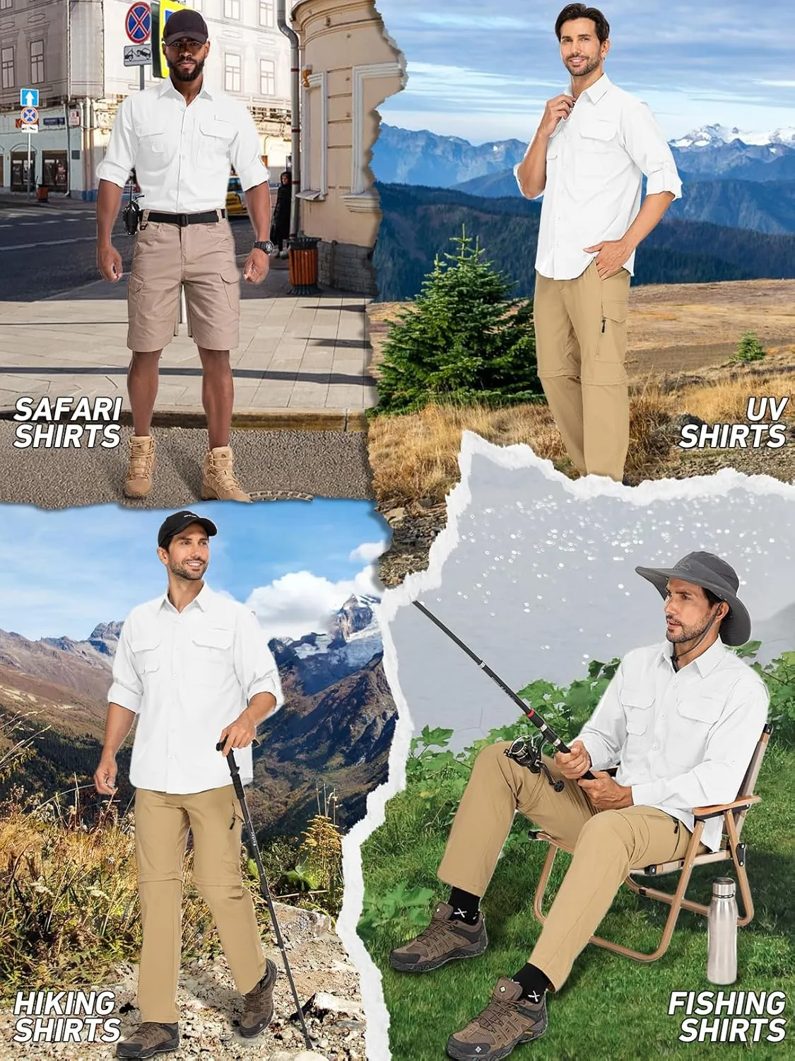 linlon Mens Safari Shirts Long Sleeve UV Protection Hiking Fishing UPF 50  Quick Dry Cooling Camping Travel Shirts