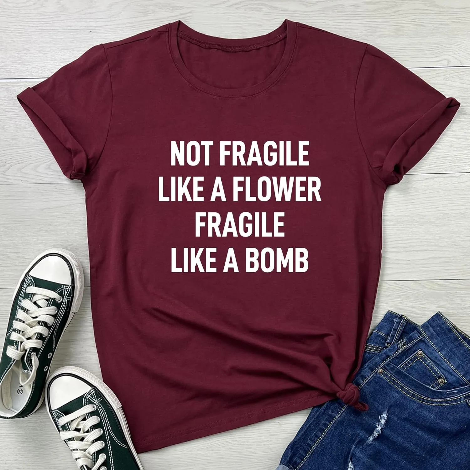 LOOKFACE Women Cute NOT Fragile Shirt Funny Letter Print Graphic Tees