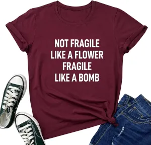 LOOKFACE Women Cute NOT Fragile Shirt Funny Letter Print Graphic Tees
