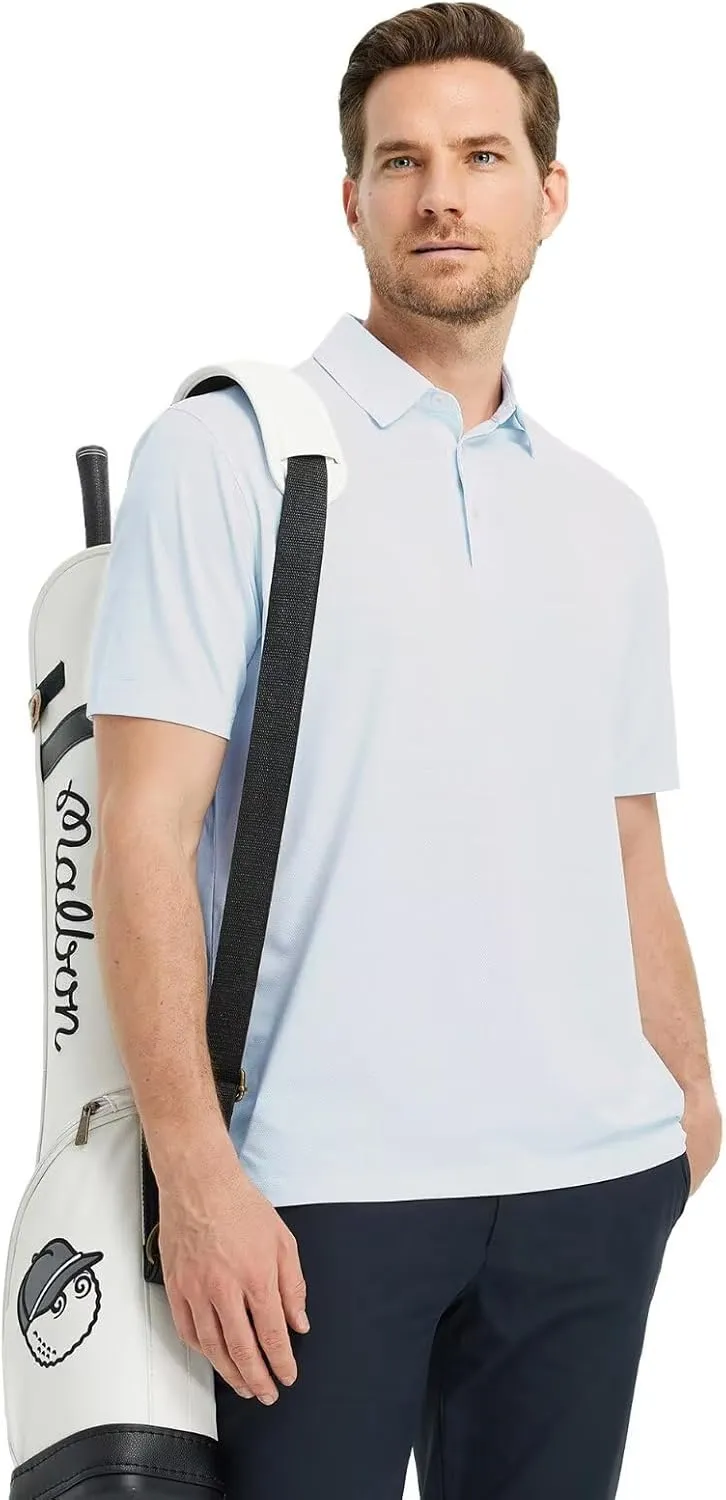 M MAELREG Men's Golf Shirts Moisture Wicking Dry Fit Lightweight Performance Short Sleeve Jacquard Striped Polo Shirts
