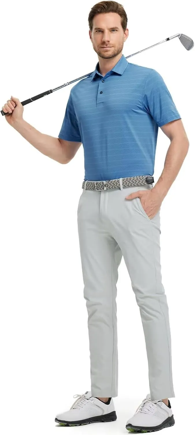 M MAELREG Men's Golf Shirts Moisture Wicking Dry Fit Lightweight Performance Short Sleeve Jacquard Striped Polo Shirts