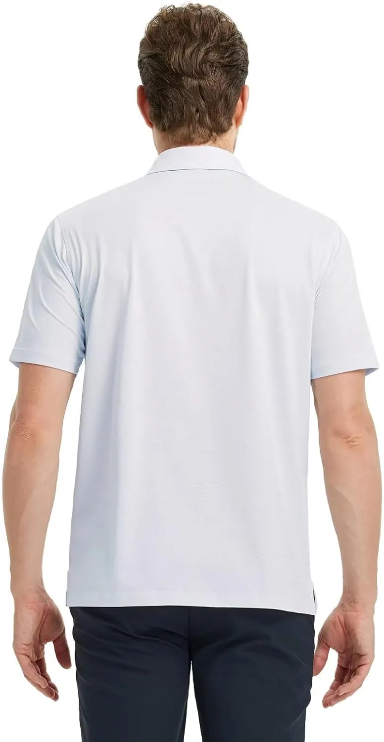M MAELREG Men's Golf Shirts Moisture Wicking Dry Fit Lightweight Performance Short Sleeve Jacquard Striped Polo Shirts