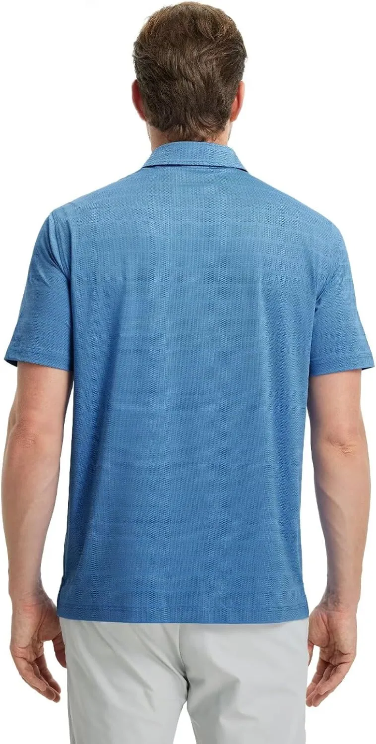 M MAELREG Men's Golf Shirts Moisture Wicking Dry Fit Lightweight Performance Short Sleeve Jacquard Striped Polo Shirts