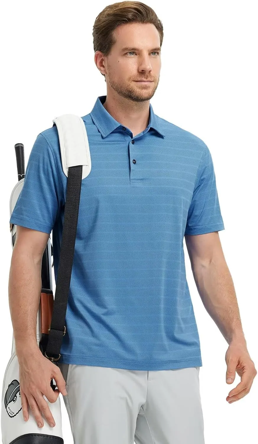 M MAELREG Men's Golf Shirts Moisture Wicking Dry Fit Lightweight Performance Short Sleeve Jacquard Striped Polo Shirts