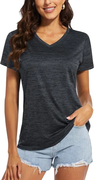 MAGCOMSEN Women's V Neck Workout Shirts Short Sleeve Moisture Wicking Yoga T-Shirts Quick Dry Athletic Tops