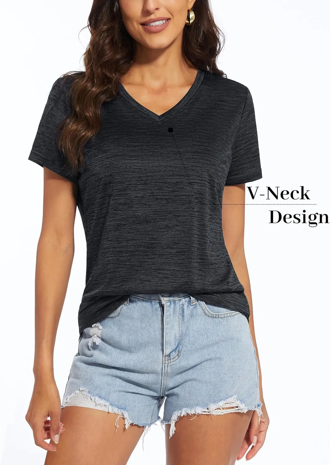 MAGCOMSEN Women's V Neck Workout Shirts Short Sleeve Moisture Wicking Yoga T-Shirts Quick Dry Athletic Tops