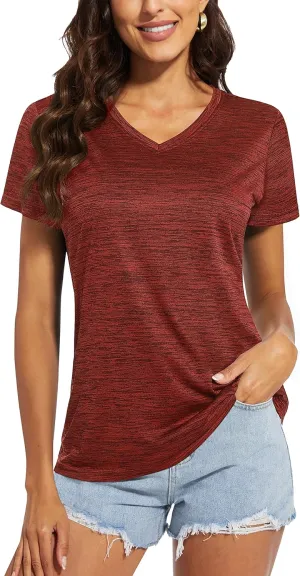 MAGCOMSEN Women's V Neck Workout Shirts Short Sleeve Moisture Wicking Yoga T-Shirts Quick Dry Athletic Tops