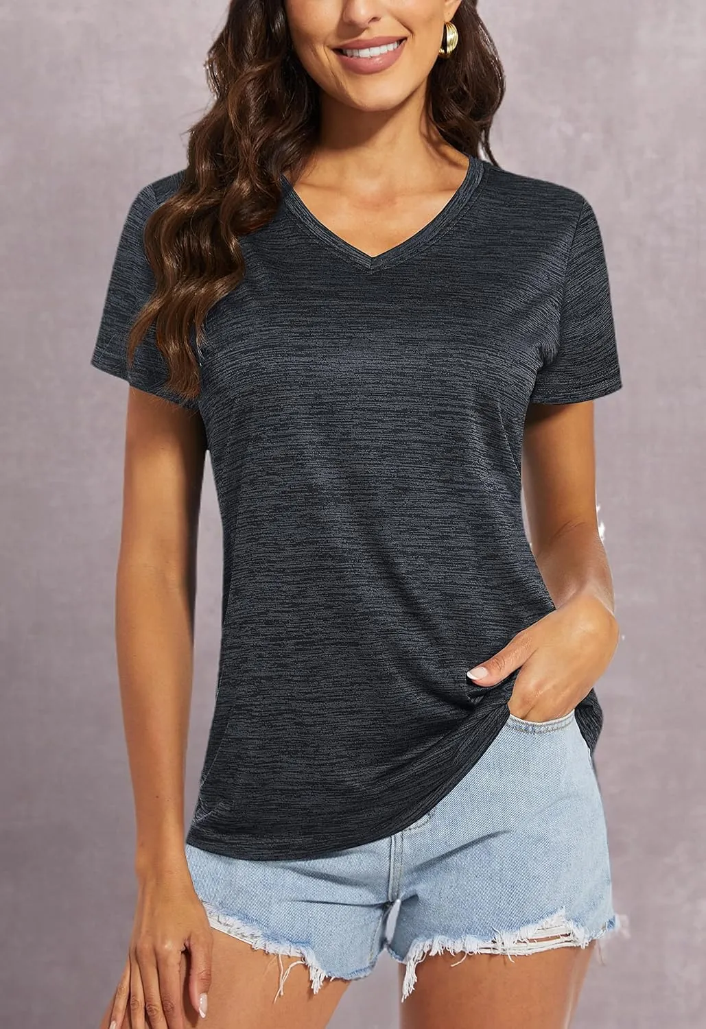 MAGCOMSEN Women's V Neck Workout Shirts Short Sleeve Moisture Wicking Yoga T-Shirts Quick Dry Athletic Tops