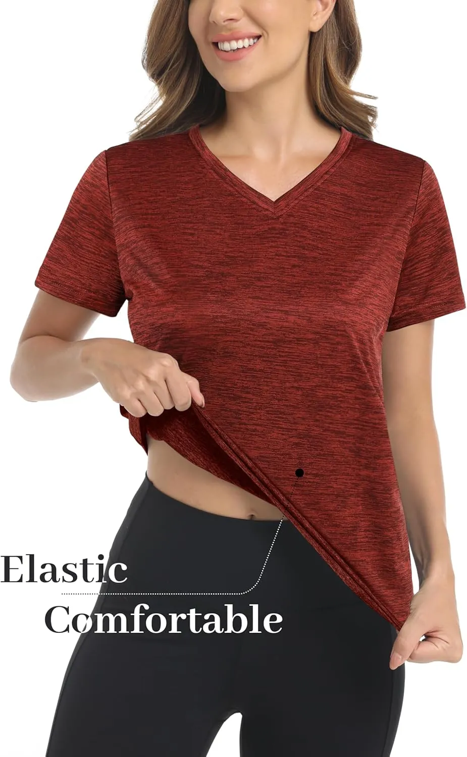 MAGCOMSEN Women's V Neck Workout Shirts Short Sleeve Moisture Wicking Yoga T-Shirts Quick Dry Athletic Tops