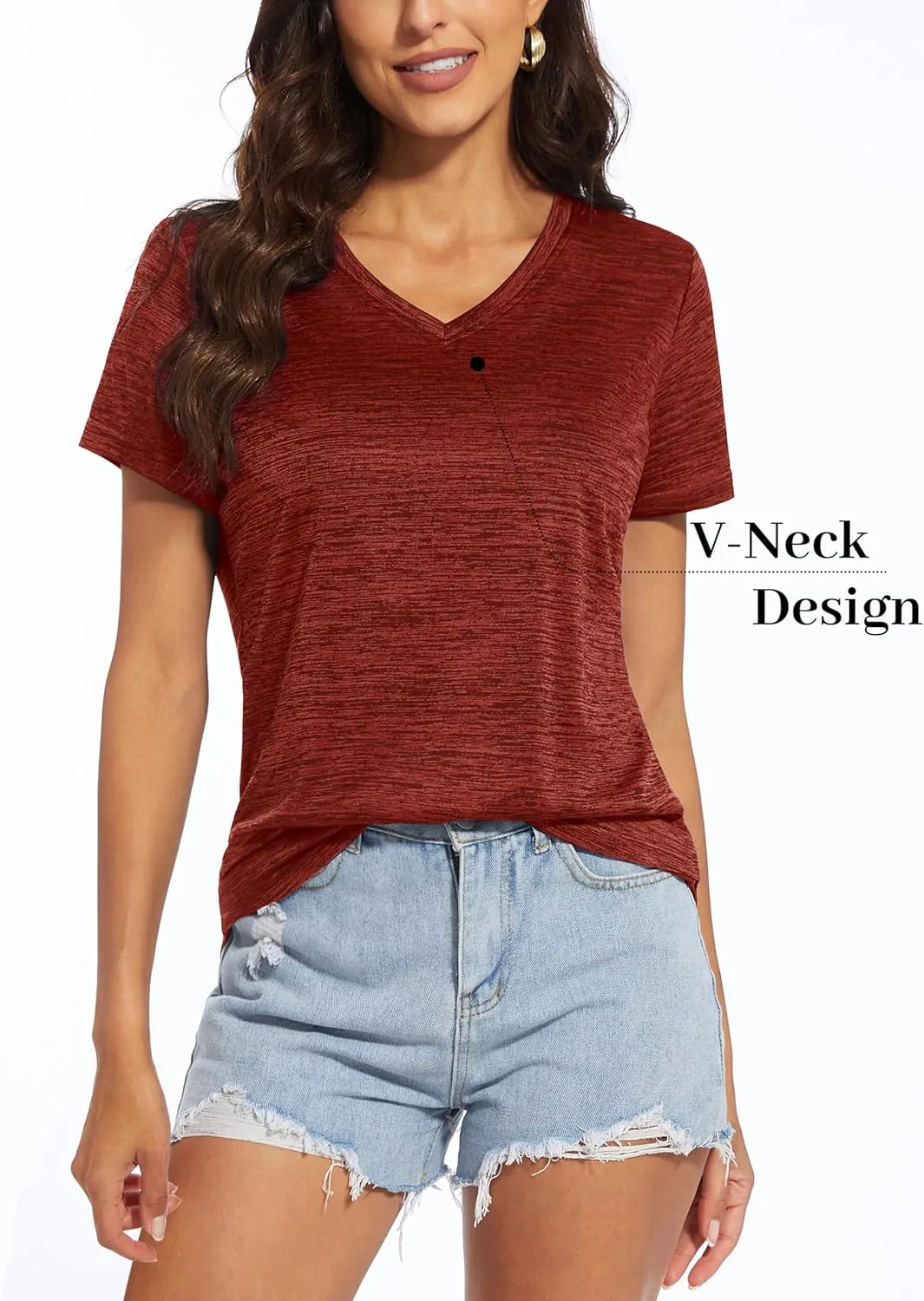 MAGCOMSEN Women's V Neck Workout Shirts Short Sleeve Moisture Wicking Yoga T-Shirts Quick Dry Athletic Tops