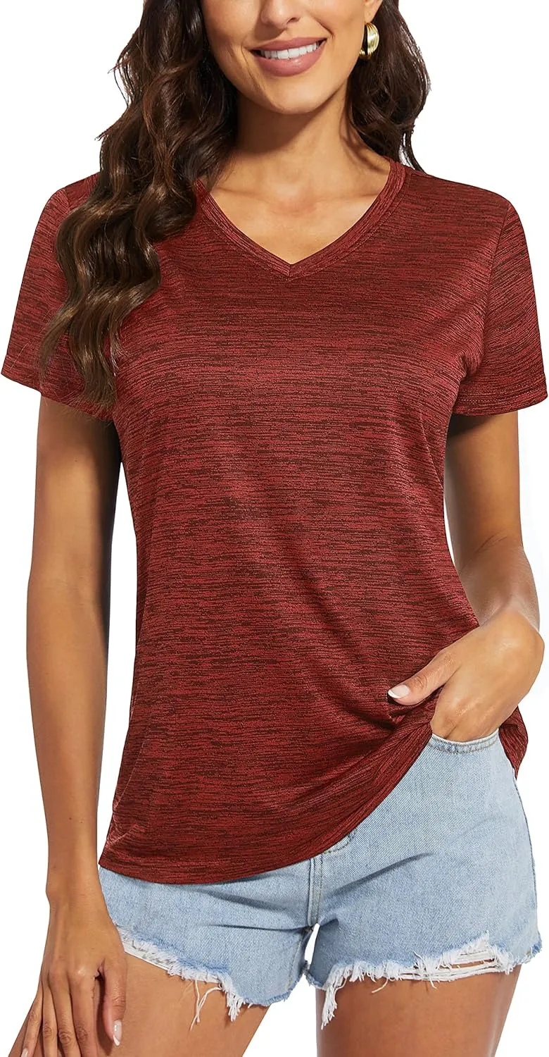 MAGCOMSEN Women's V Neck Workout Shirts Short Sleeve Moisture Wicking Yoga T-Shirts Quick Dry Athletic Tops