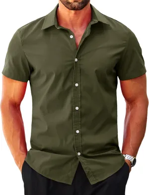 MAPICK Mens Button Down Slim Fit Dress Shirt Short Sleeve Button Down Shirts Summer Business Casual Work Shirts