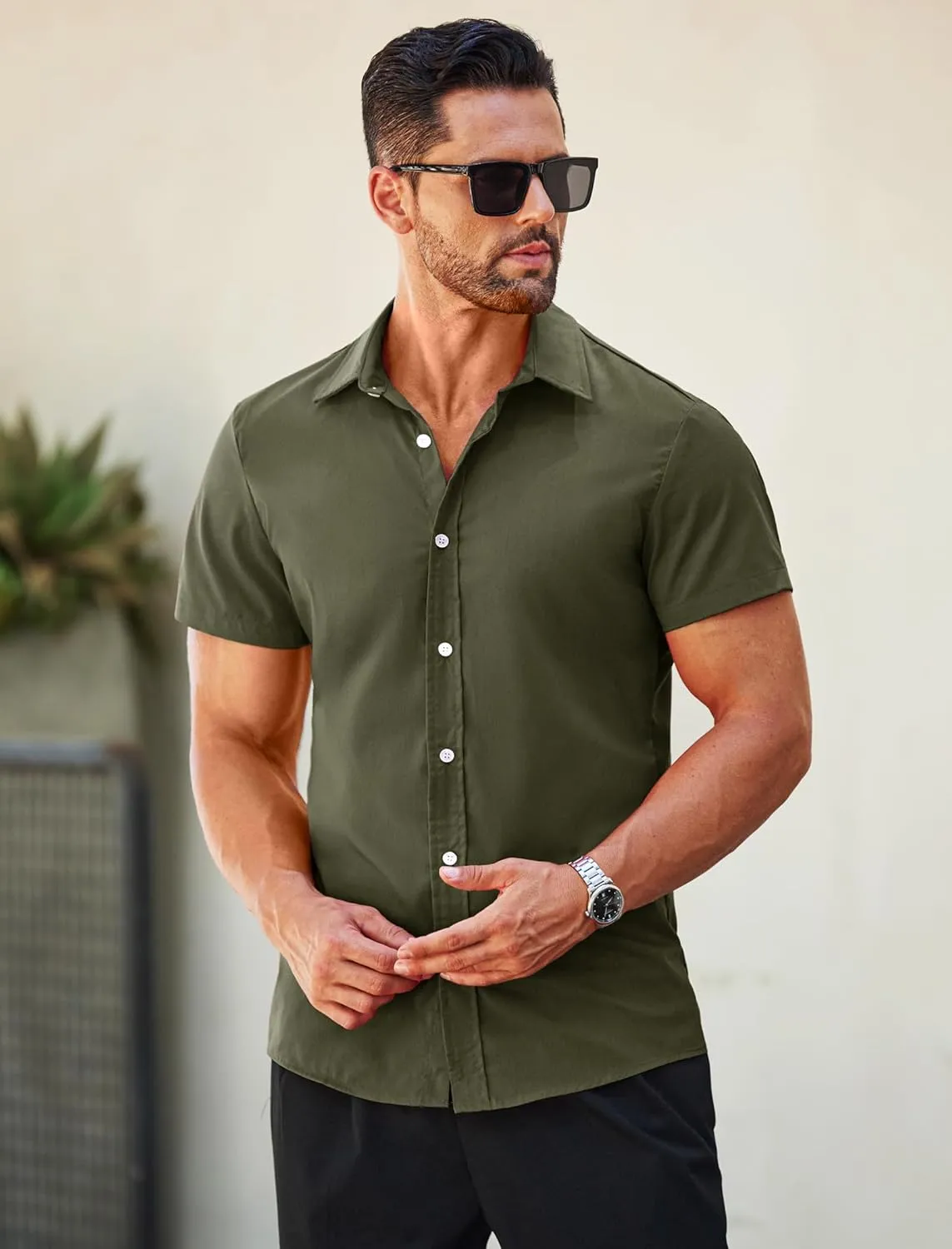 MAPICK Mens Button Down Slim Fit Dress Shirt Short Sleeve Button Down Shirts Summer Business Casual Work Shirts