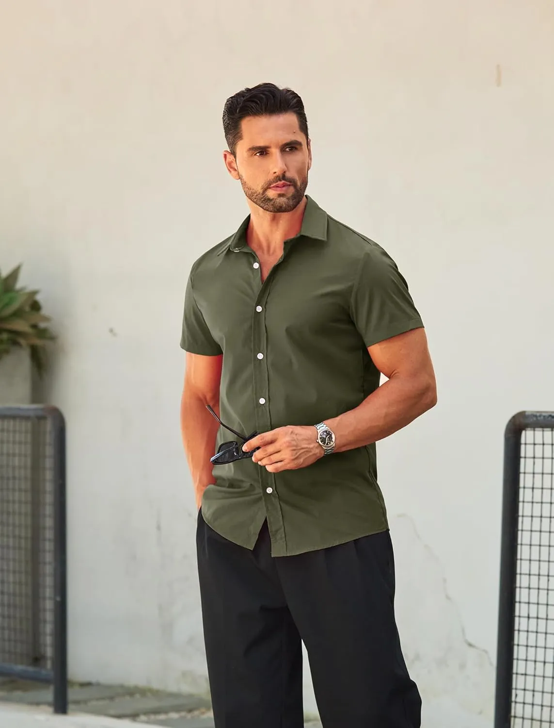 MAPICK Mens Button Down Slim Fit Dress Shirt Short Sleeve Button Down Shirts Summer Business Casual Work Shirts