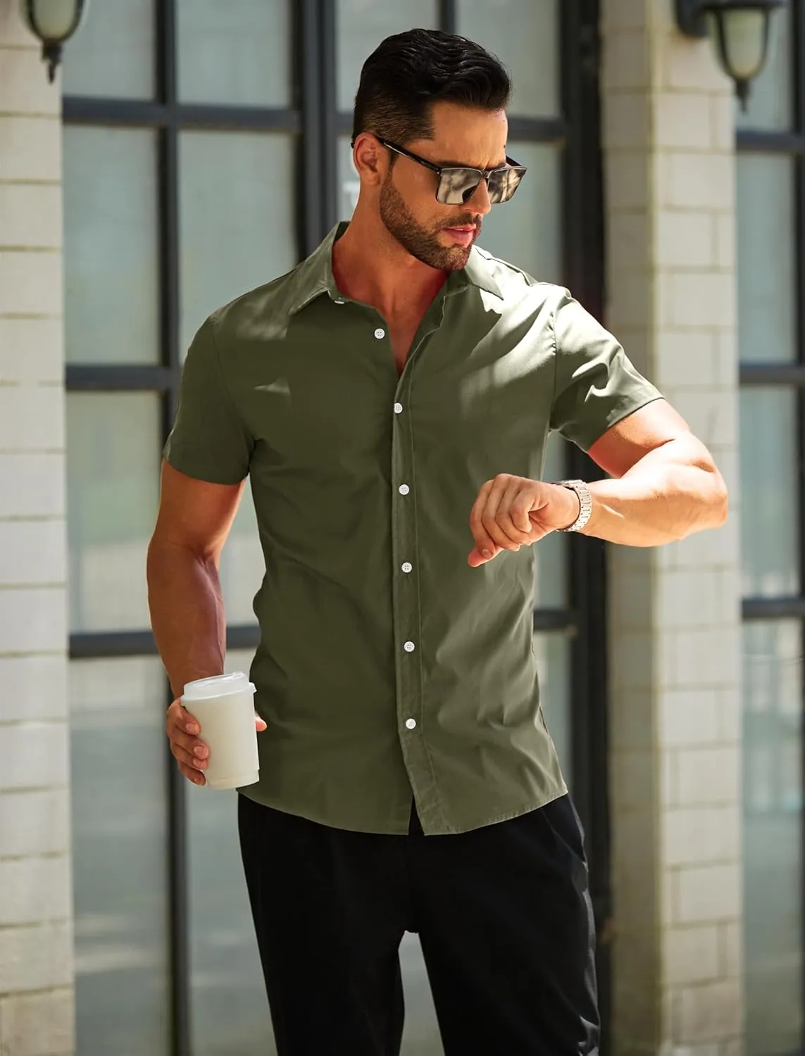 MAPICK Mens Button Down Slim Fit Dress Shirt Short Sleeve Button Down Shirts Summer Business Casual Work Shirts