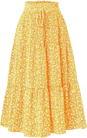 Maxi Skirt Womens High Waist Pleated Tiered Long Skirts Denim Casual Style Midi Dress for Women
