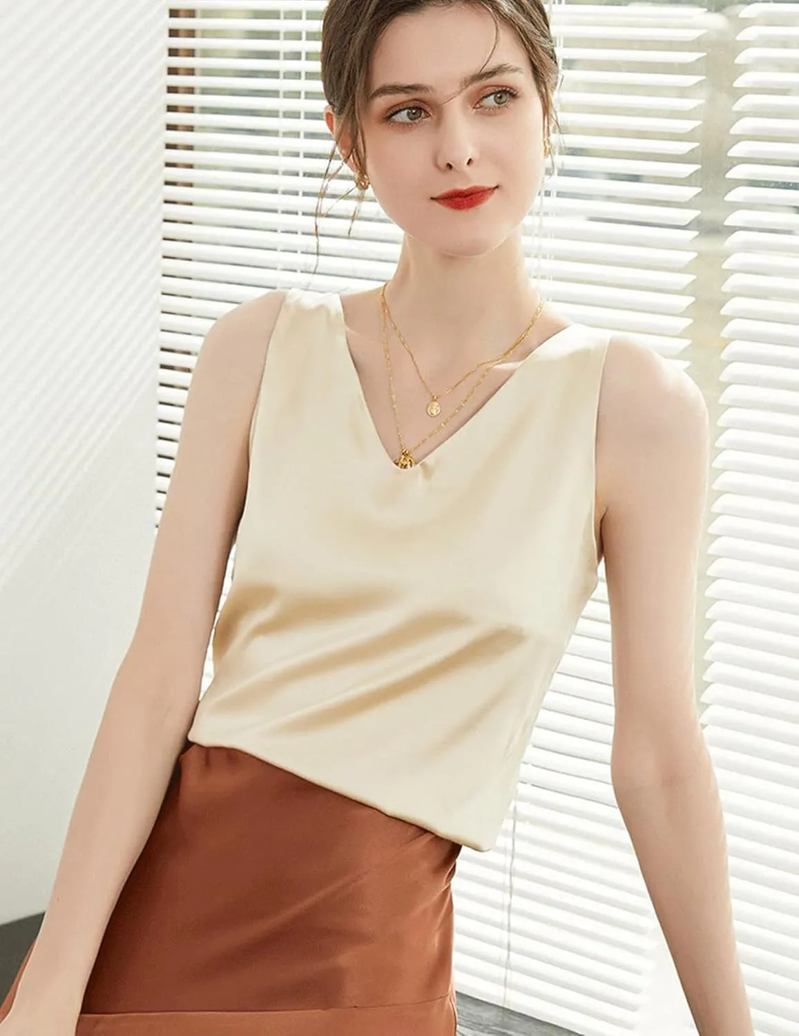 Maysoar 2 Pcs Womens Silk Satin Tank Tops V Neck Camisole Flowy Tank Top Blouses