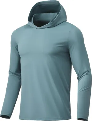 Men Athletic Hoodies Long Sleeve Fishing Shirts UPF 50  Sun Protection Dry Fit Wicking Hooded Running Shirts