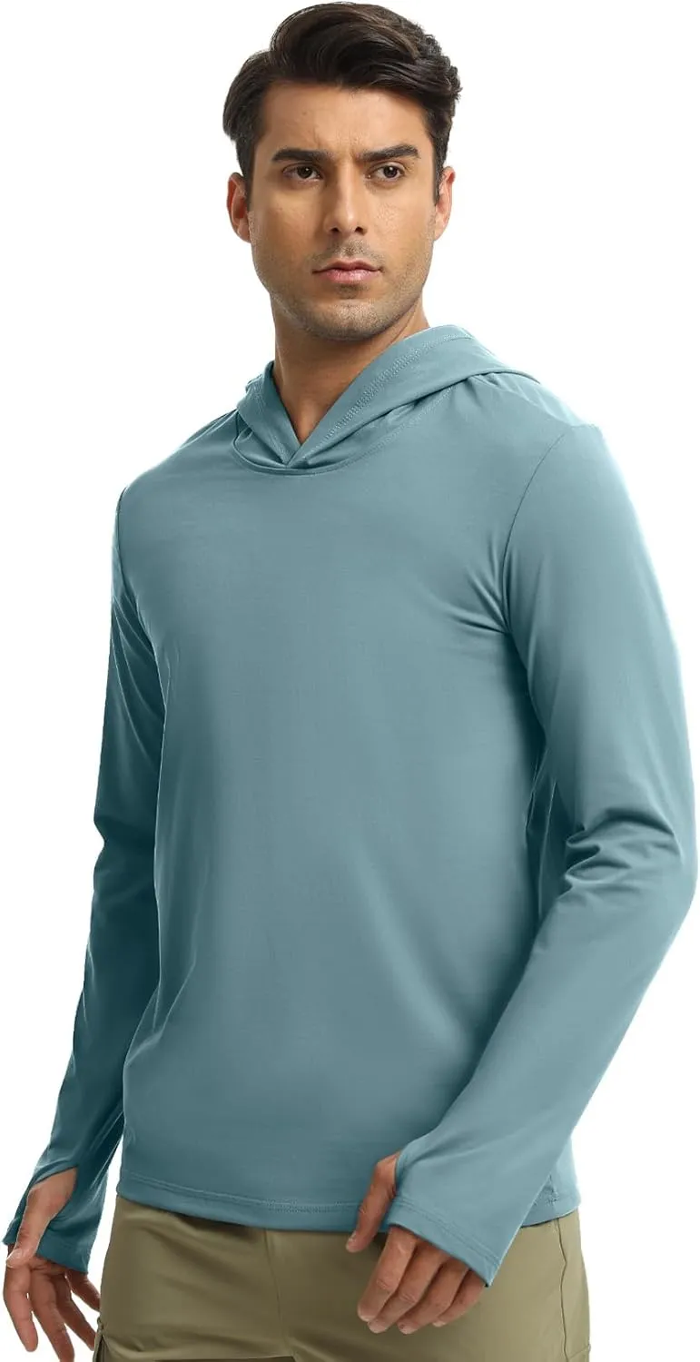Men Athletic Hoodies Long Sleeve Fishing Shirts UPF 50  Sun Protection Dry Fit Wicking Hooded Running Shirts
