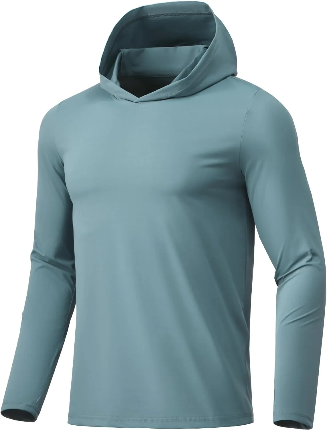 Men Athletic Hoodies Long Sleeve Fishing Shirts UPF 50  Sun Protection Dry Fit Wicking Hooded Running Shirts
