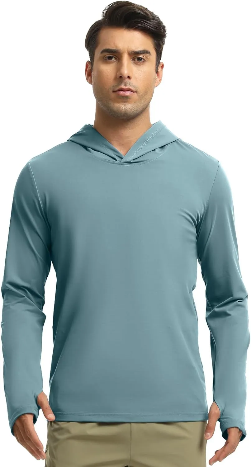 Men Athletic Hoodies Long Sleeve Fishing Shirts UPF 50  Sun Protection Dry Fit Wicking Hooded Running Shirts