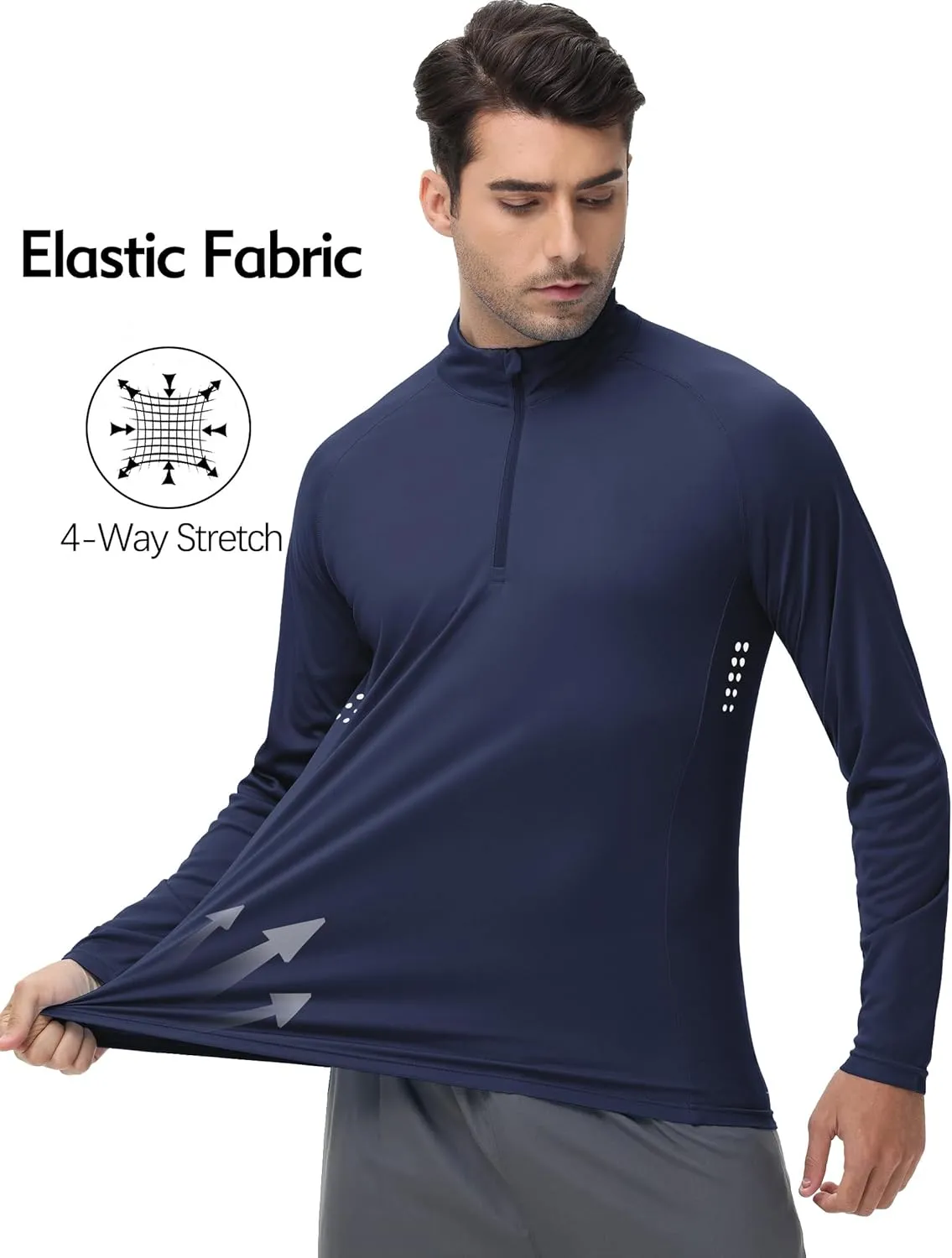 Men's 1/4 Zip Long Sleeve Sun Shirts UPF 50  Rash Guard Shirt Quick Dry Fishing Running Outdoor Shirts