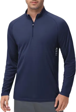 Men's 1/4 Zip Long Sleeve Sun Shirts UPF 50  Rash Guard Shirt Quick Dry Fishing Running Outdoor Shirts