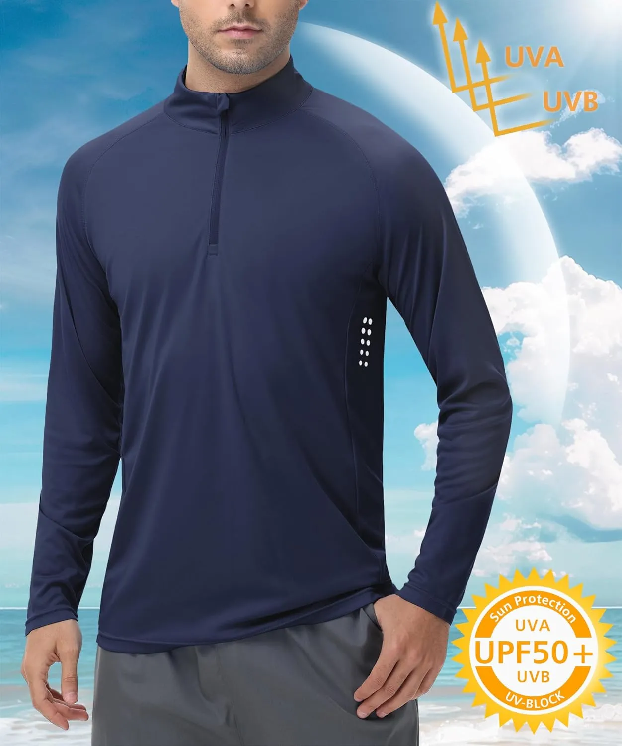 Men's 1/4 Zip Long Sleeve Sun Shirts UPF 50  Rash Guard Shirt Quick Dry Fishing Running Outdoor Shirts