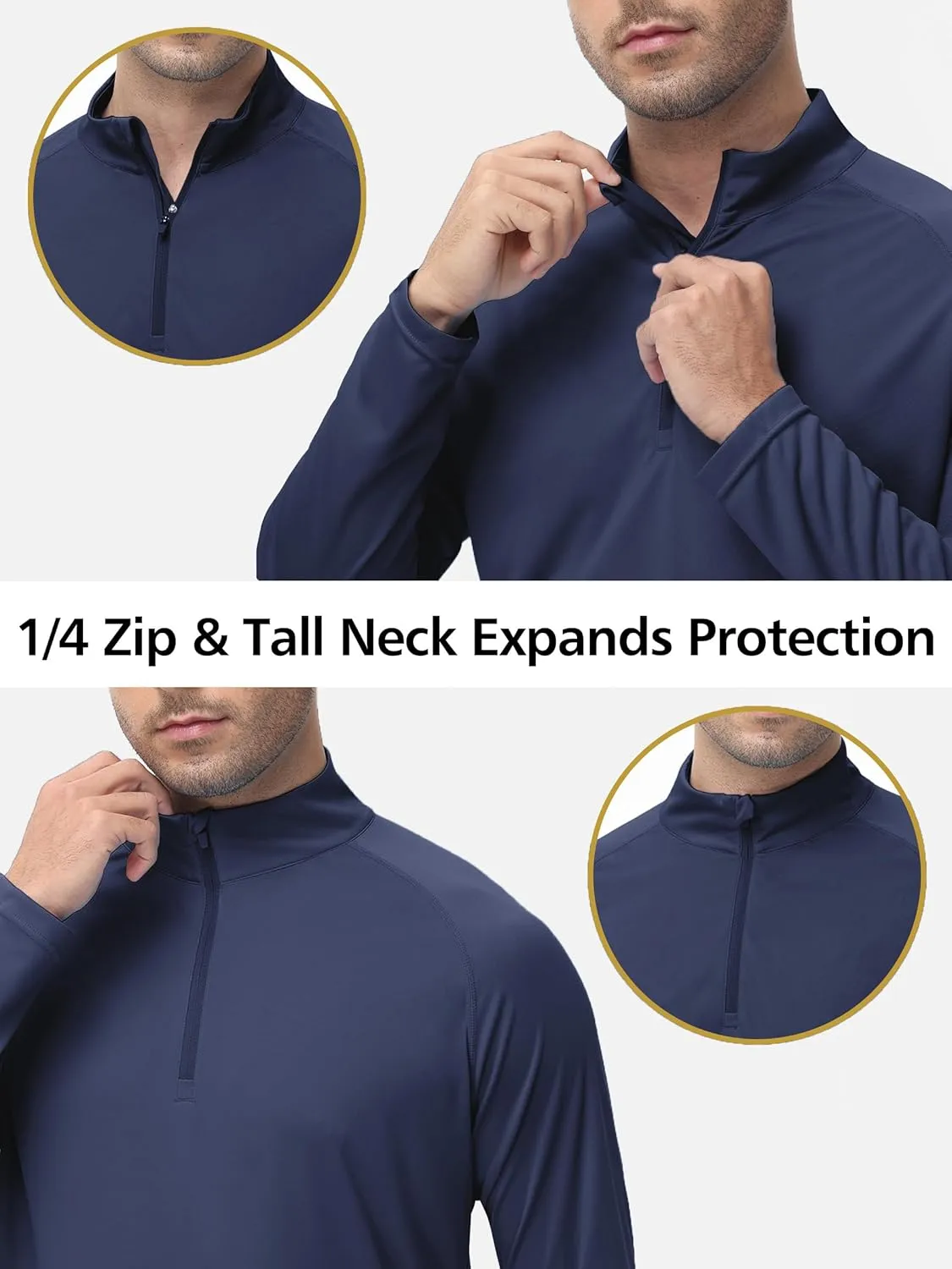 Men's 1/4 Zip Long Sleeve Sun Shirts UPF 50  Rash Guard Shirt Quick Dry Fishing Running Outdoor Shirts