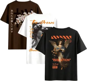 Men's 3 Pack Y2K Graphic Tees Short Sleeve Crew Neck Summer T-Shirts Top