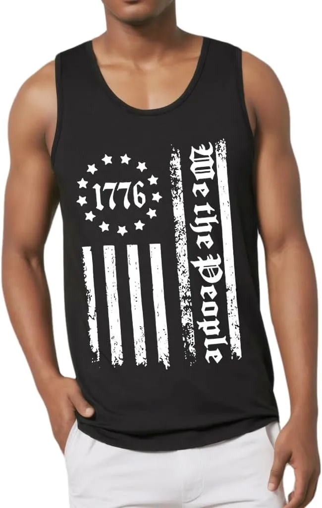 Men's American Flag Tank Tops 1776 4th of July Shirts Casual Sleeveless Gym Workout Tanks USA Flag Patriotic T-Shirts