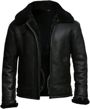 Mens B3 Brown Faux Fur Shearling Aviator Flight Pilot Bomber Lambskin Genuine Leather Jacket