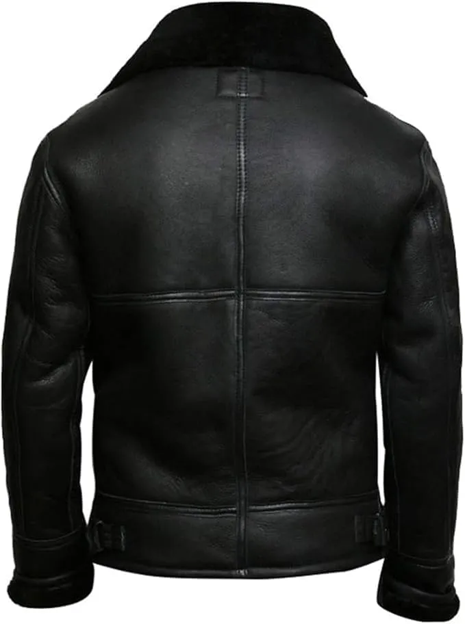 Mens B3 Brown Faux Fur Shearling Aviator Flight Pilot Bomber Lambskin Genuine Leather Jacket