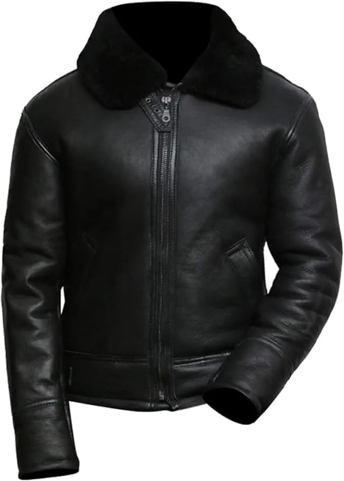 Mens B3 Brown Faux Fur Shearling Aviator Flight Pilot Bomber Lambskin Genuine Leather Jacket