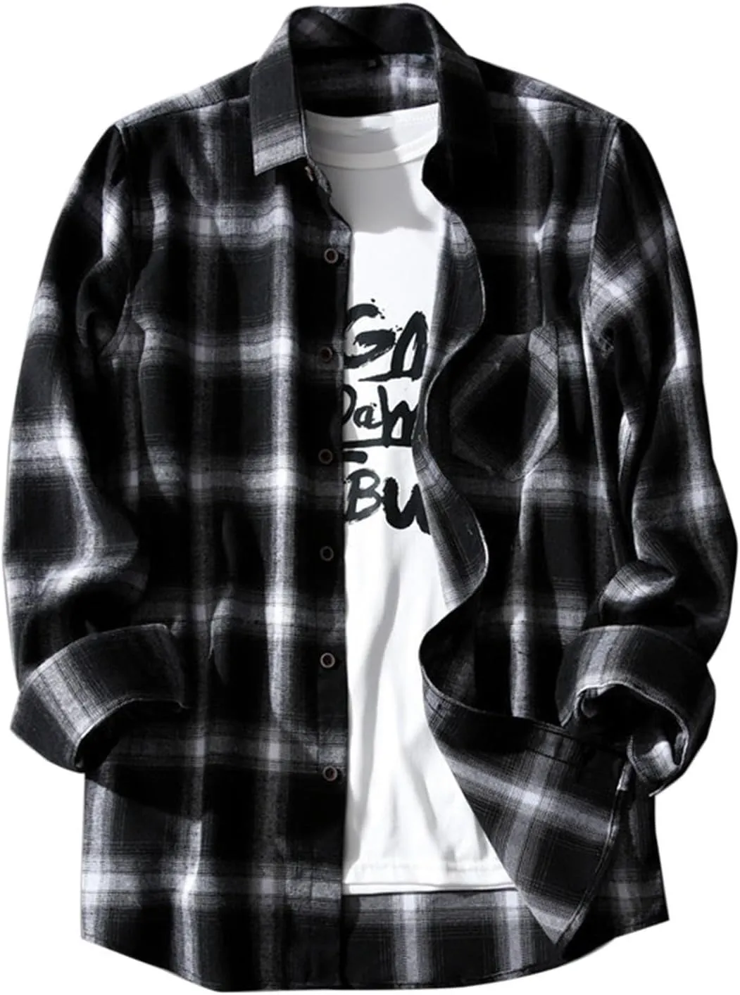 Mens Button Down Shirt Regular Fit Long Sleeve Buffalo Plaid Lapel Camp Shirts Casual Lightweight Jacket Fashion Tops