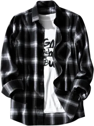 Mens Button Down Shirt Regular Fit Long Sleeve Buffalo Plaid Lapel Camp Shirts Casual Lightweight Jacket Fashion Tops